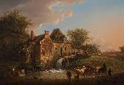 Landscape with waterfall and farm Henri van Assche